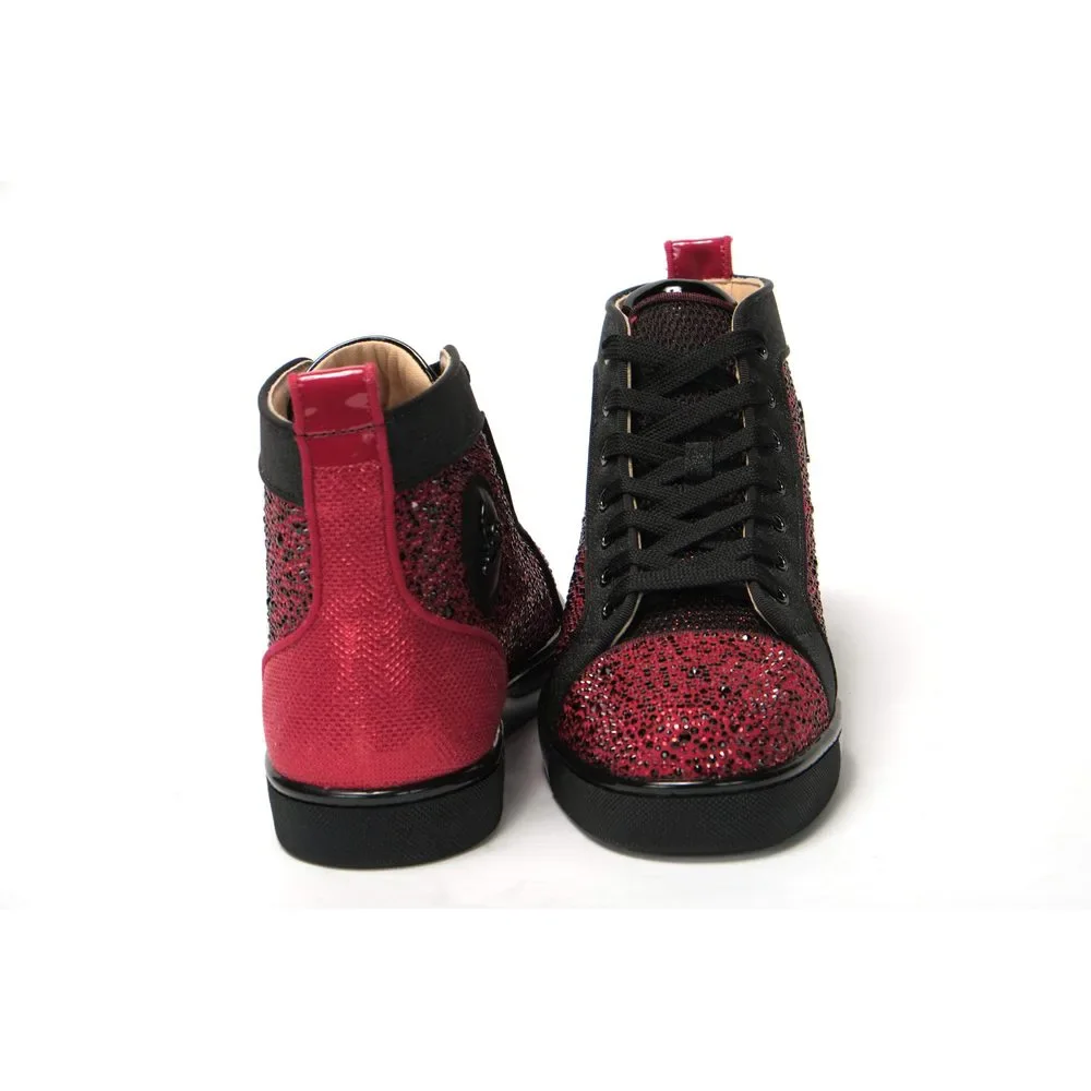 Christian Louboutin Red Black Louis Junior Spikes Sneaker Shoes - Picture 5 of 8